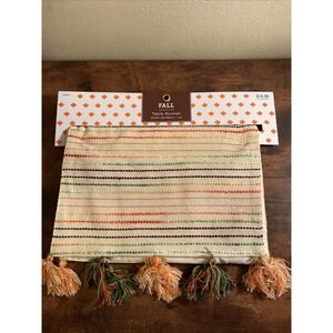 New‎ Fall Striped Stitched Table Runner Tassels 13"x 72" Multicolored